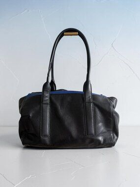MICHAEL KORS Parker Blue Black Leather Satchel Handbag